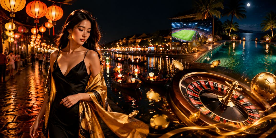 Cảnh chơi roulette về đêm tại chợ đêm Hội An với không khí sôi động
